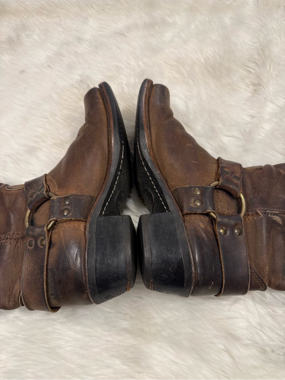 Rare Frye Brown Leather Harness 12 Boots Western Motorcycle Women Size 9 - Picture 10 of 14